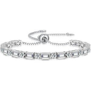 Birthstone Tennis Bracelet for Women Sterling Silver White Gold Adjustable 6-9 i